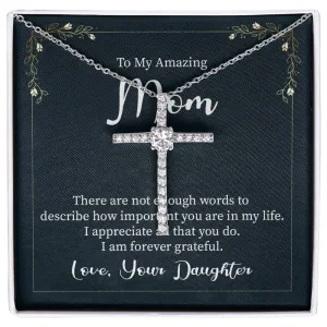Mom Crystal Cross Necklace-There are not enough words