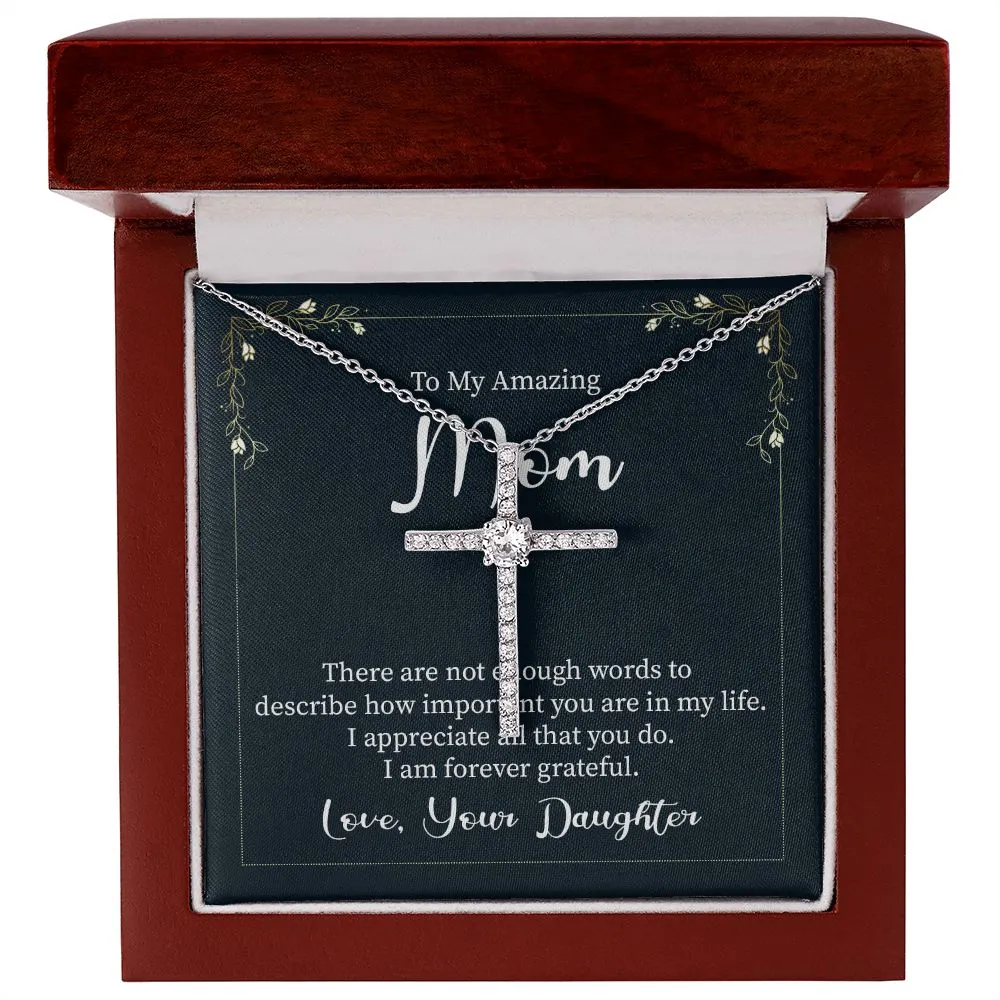 Mom Crystal Cross Necklace-There are not enough words