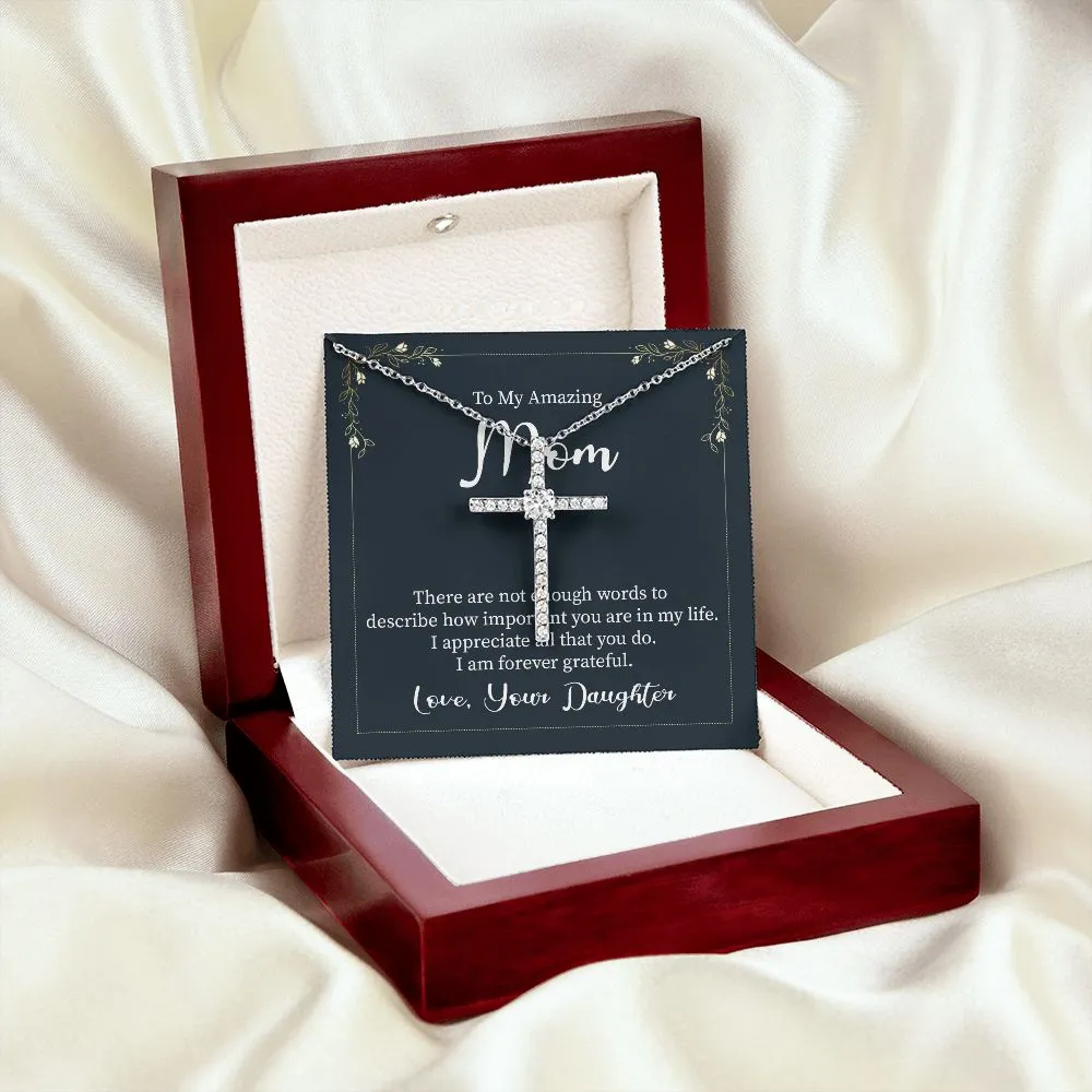 Mom Crystal Cross Necklace-There are not enough words
