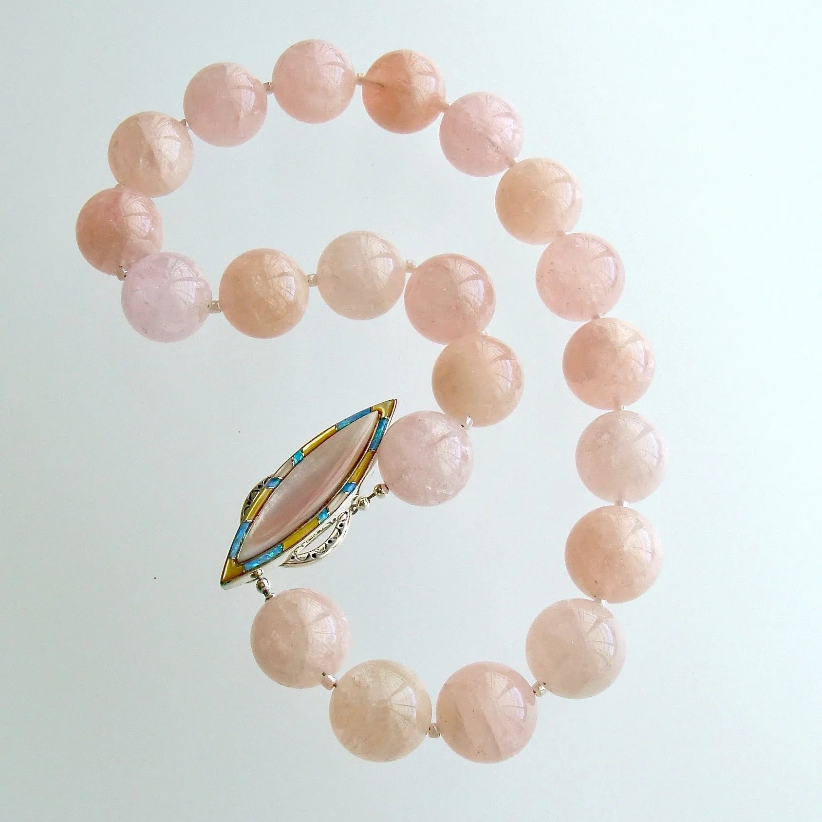 Morganite Beryl Pink Opal Inlay Toggle Choker Necklace - Dahlia IV Necklace