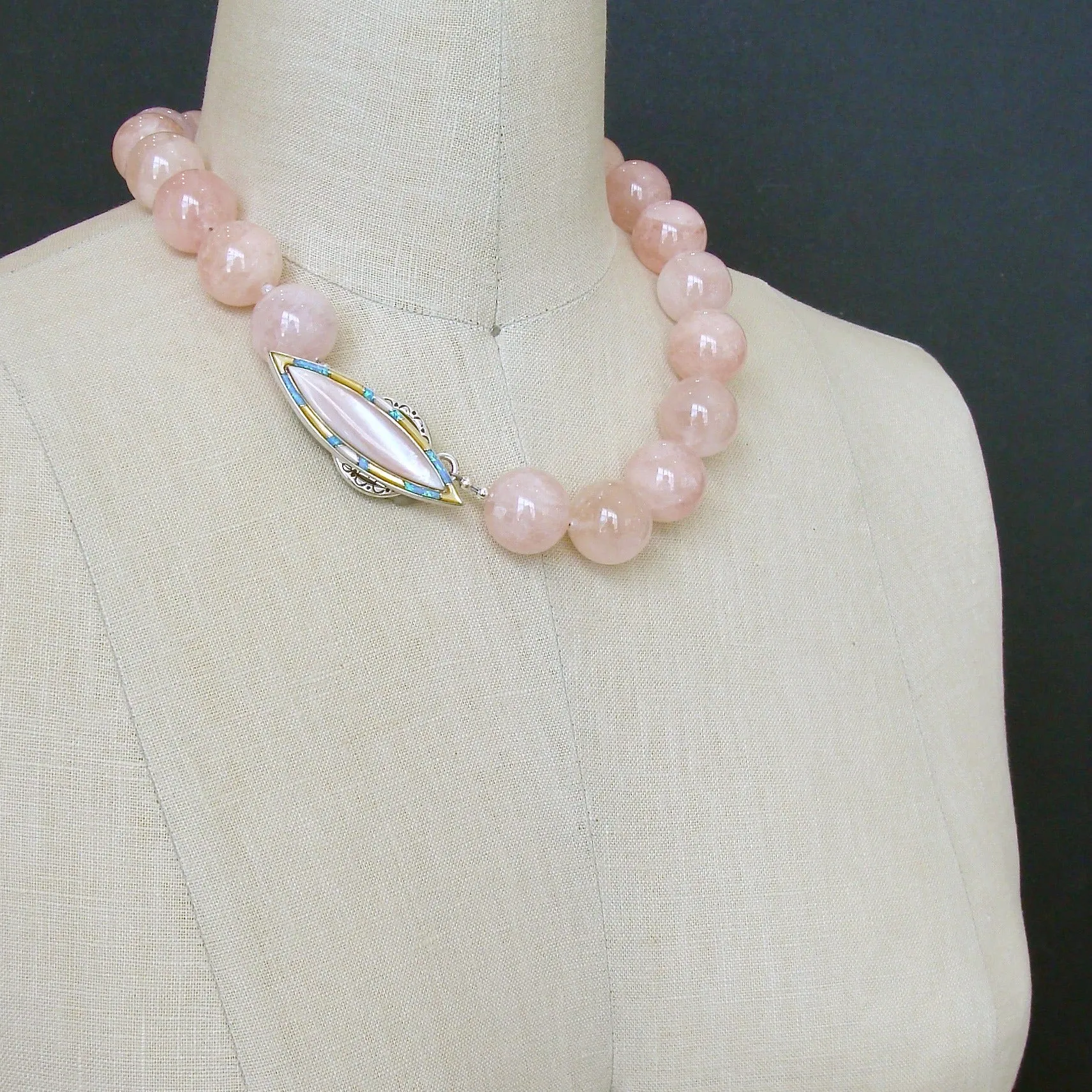 Morganite Beryl Pink Opal Inlay Toggle Choker Necklace - Dahlia IV Necklace