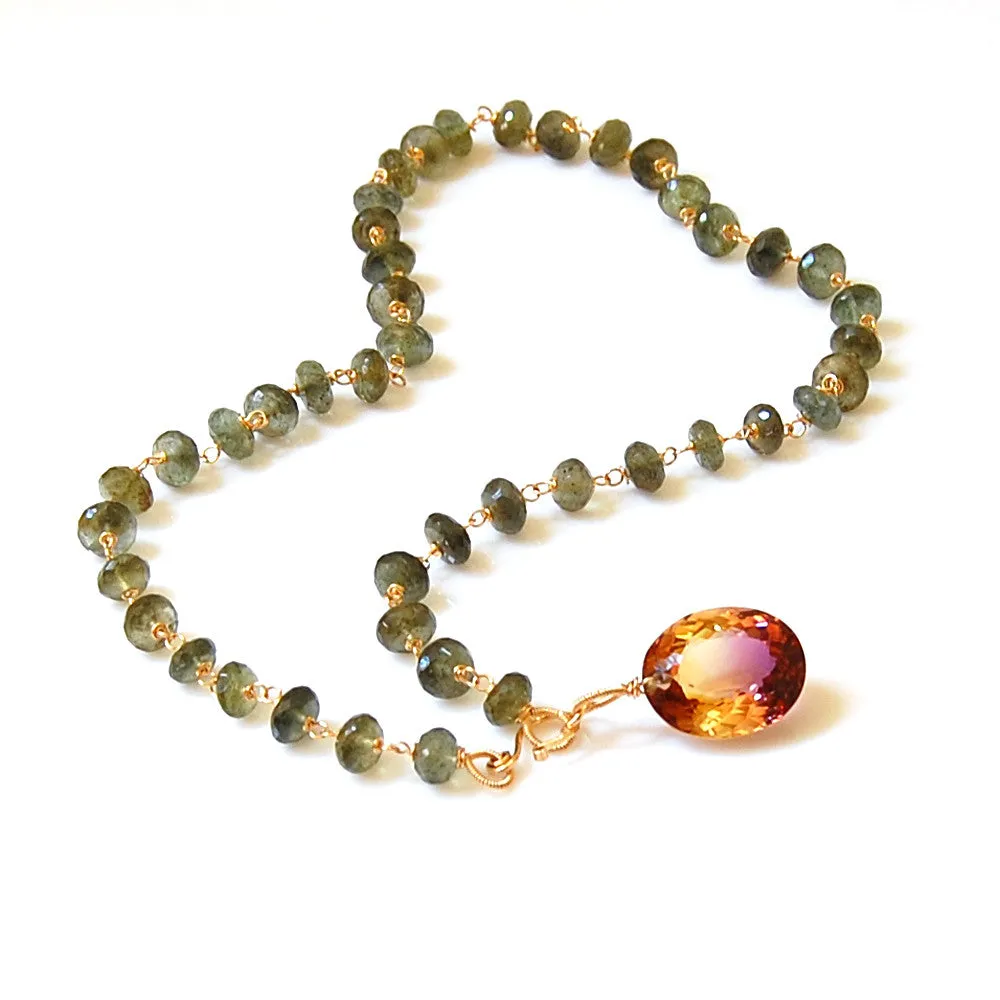 Moss Aquamarine Necklace with Ametrine