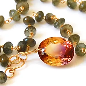 Moss Aquamarine Necklace with Ametrine