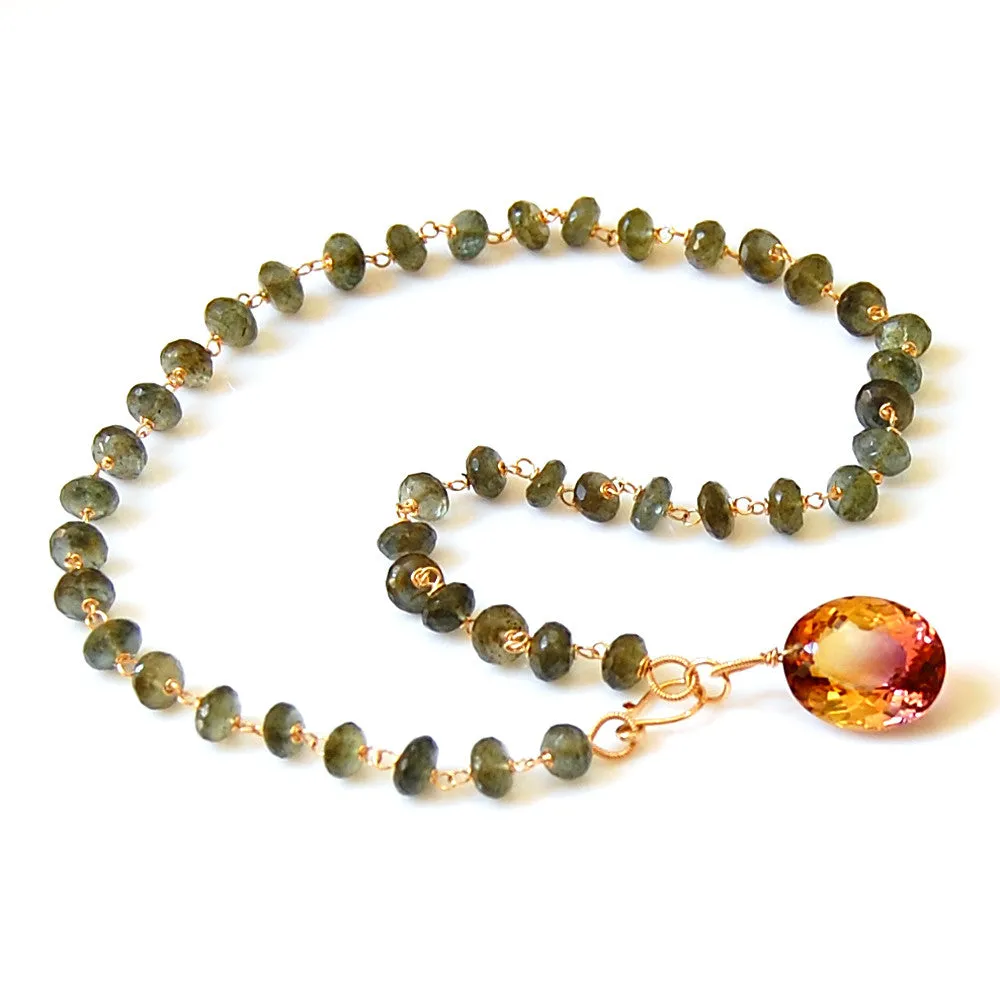 Moss Aquamarine Necklace with Ametrine