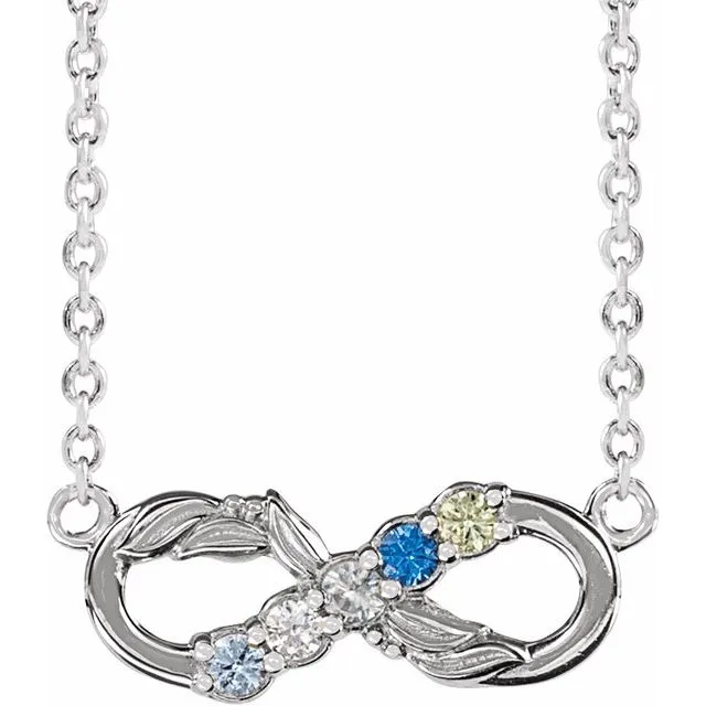 Mother's Family Birthstone Floral Petite Infinity 18" Necklace