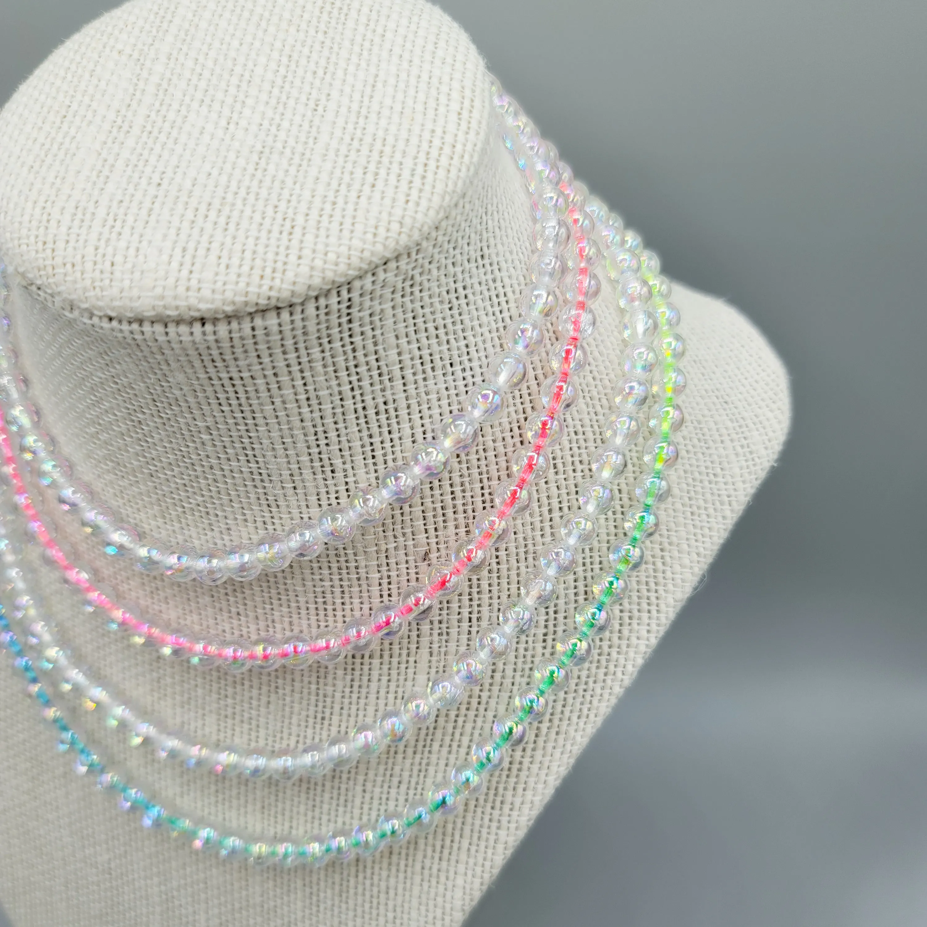 MTO | Necklace | Dainty Faux Pearl | Clear (Rainbow Cording)