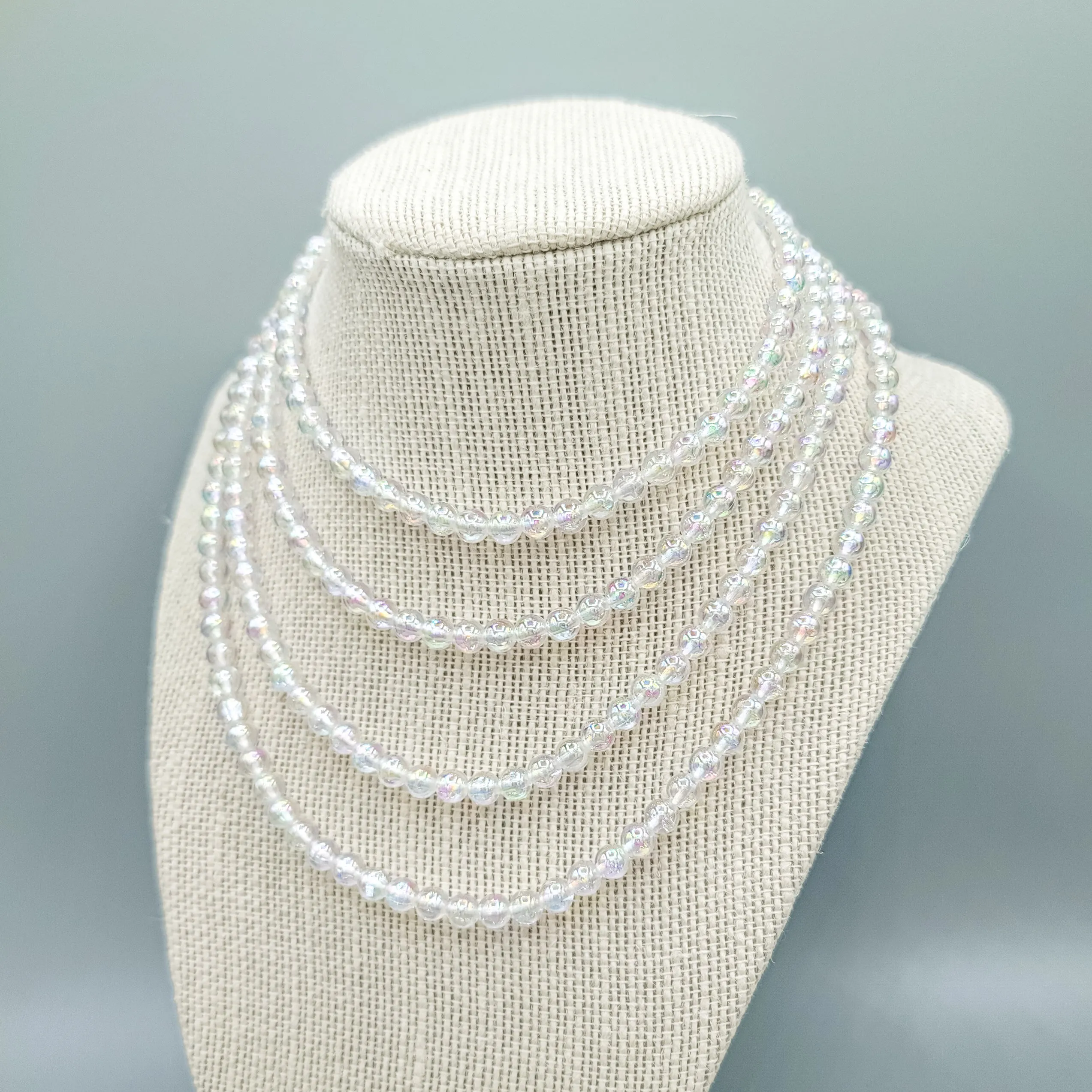 MTO | Necklace | Dainty Faux Pearl | Clear (White Cording)