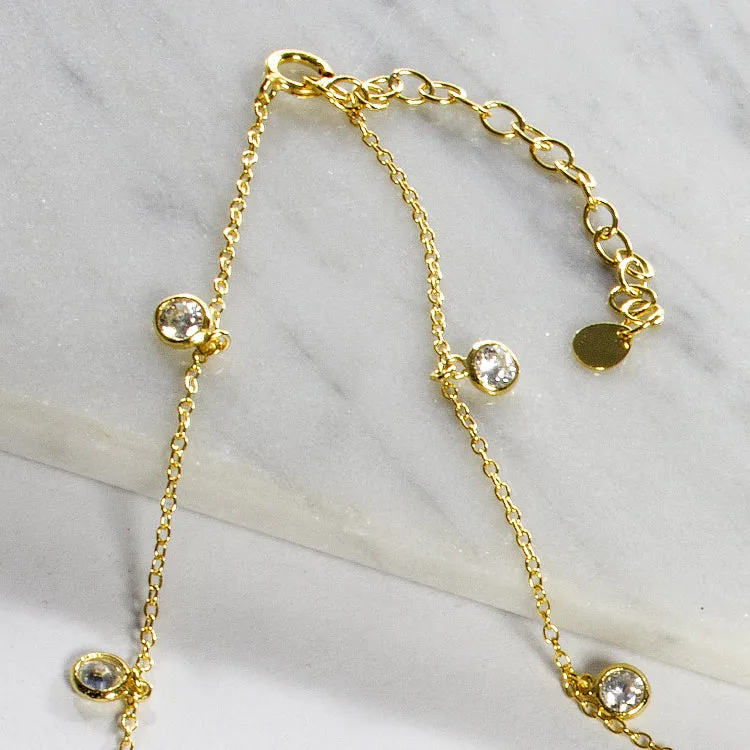 Multi Bezel CZ Drop Choker - Gold or Silver