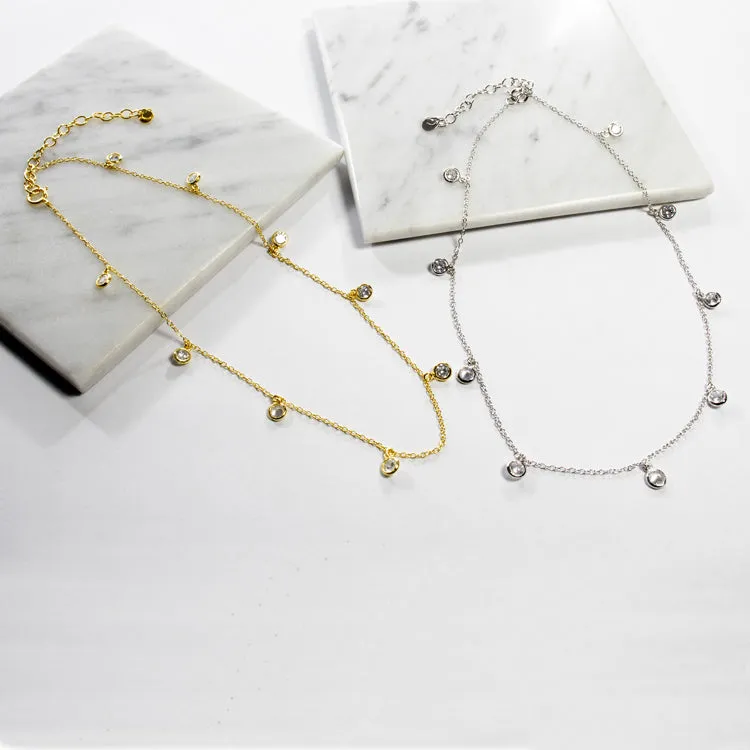 Multi Bezel CZ Drop Choker - Gold or Silver