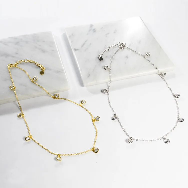 Multi Bezel CZ Drop Choker - Gold or Silver
