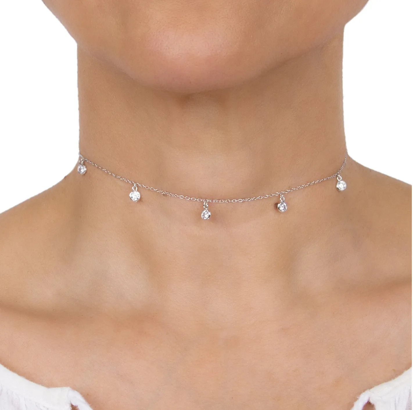 Multi Bezel CZ Drop Choker - Gold or Silver