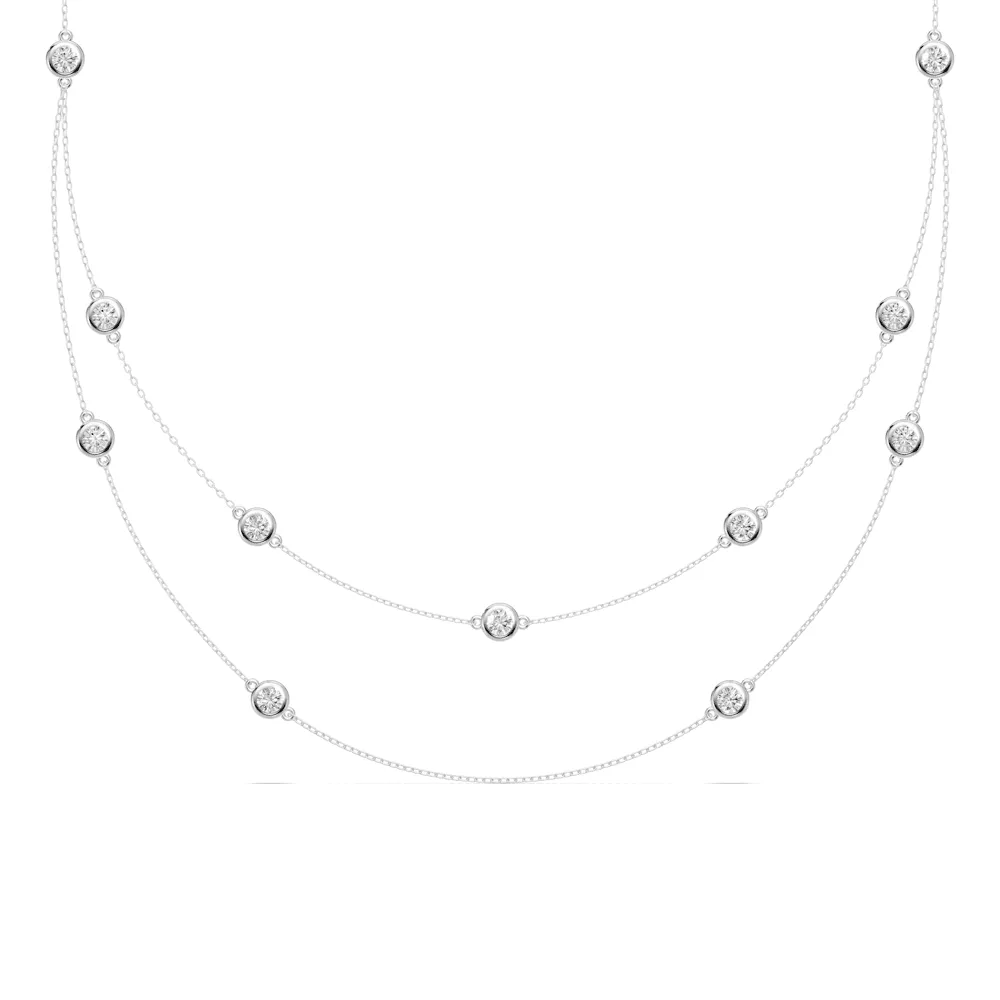 Multi Layered Bezel Necklace with 1.00ct of Laboratory Grown Diamonds in Sterling Silver and Platinum