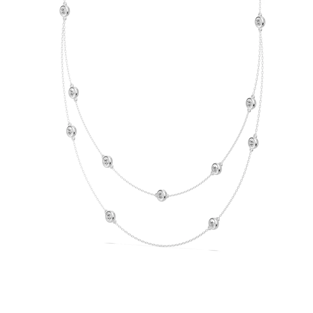 Multi Layered Bezel Necklace with 1.00ct of Laboratory Grown Diamonds in Sterling Silver and Platinum