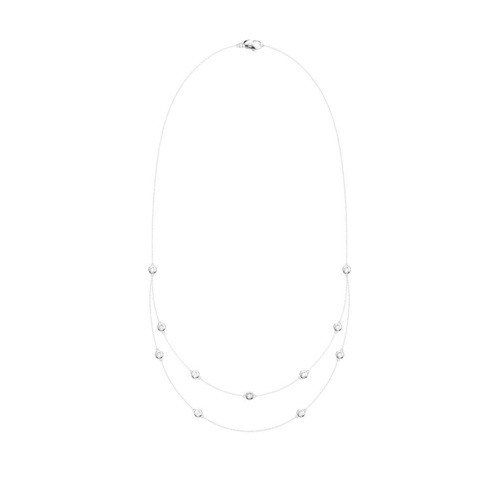 Multi Layered Bezel Necklace with 1.00ct of Laboratory Grown Diamonds in Sterling Silver and Platinum