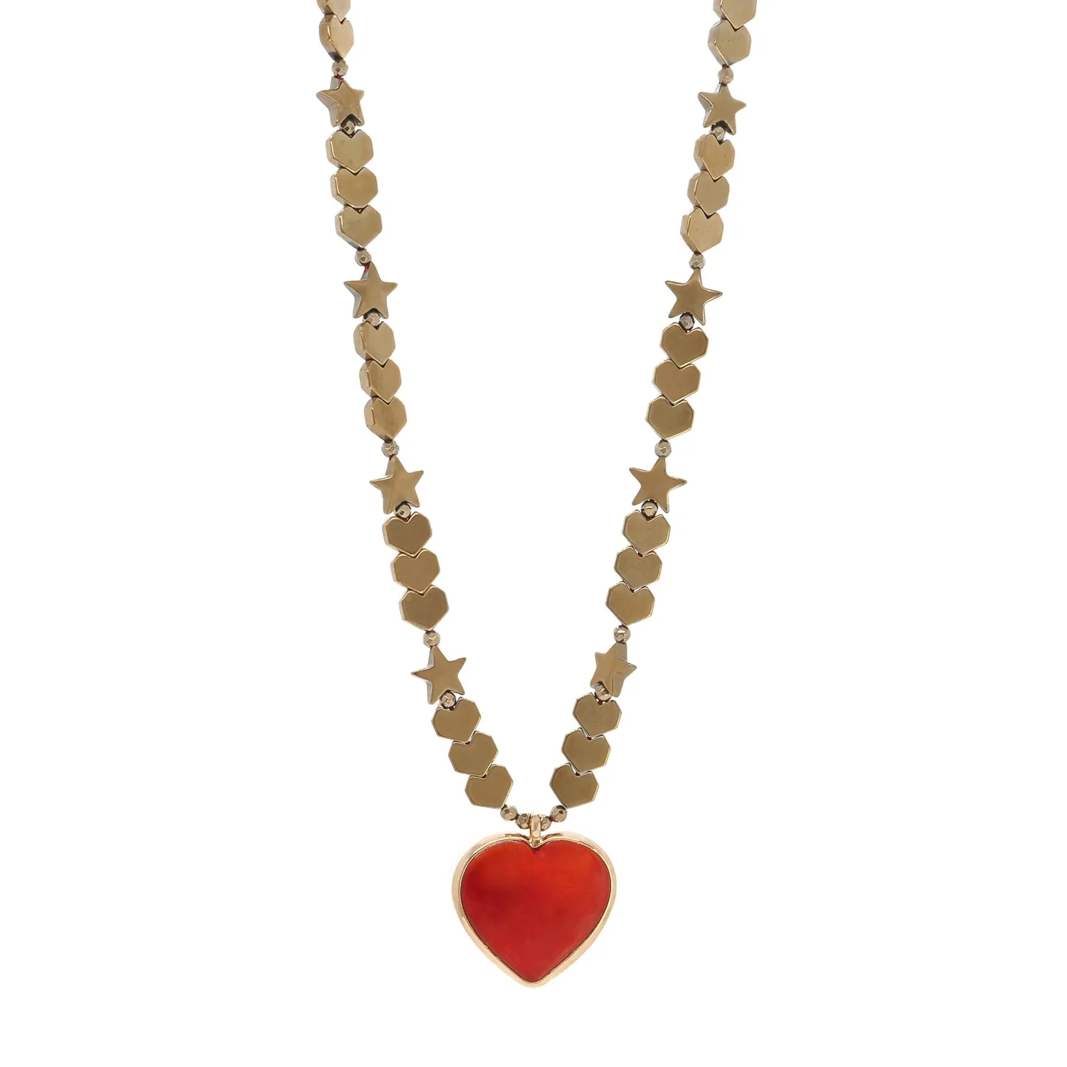 Murano Glass Red Heart Pendant Heart & Star Beaded Necklace