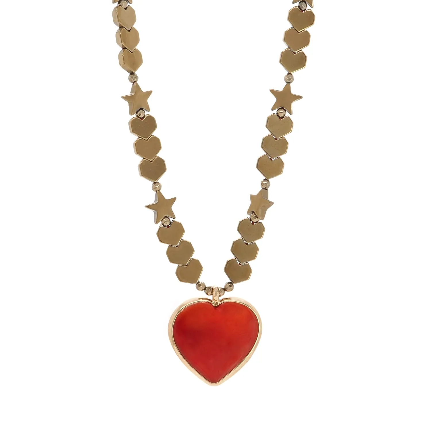 Murano Glass Red Heart Pendant Heart & Star Beaded Necklace