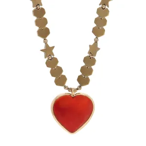 Murano Glass Red Heart Pendant Heart & Star Beaded Necklace
