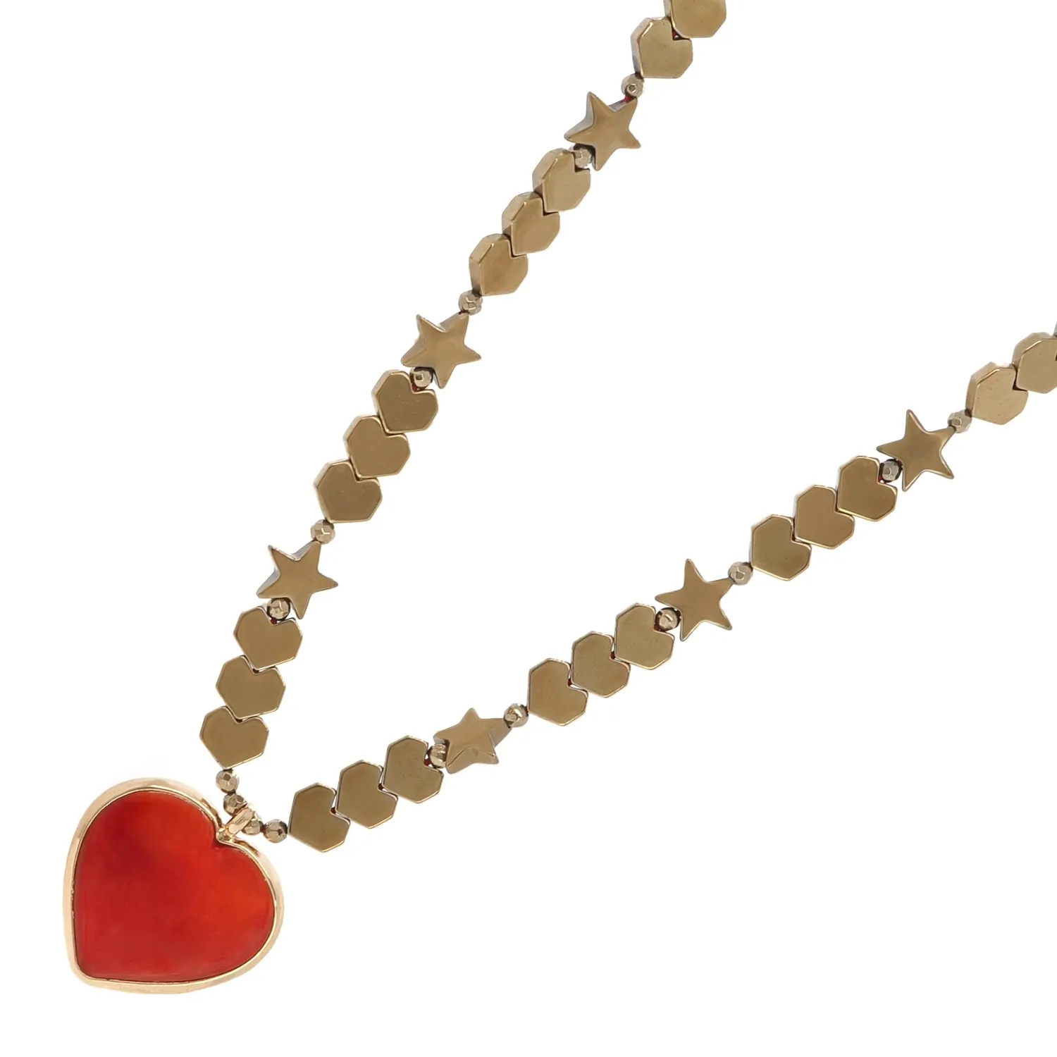Murano Glass Red Heart Pendant Heart & Star Beaded Necklace