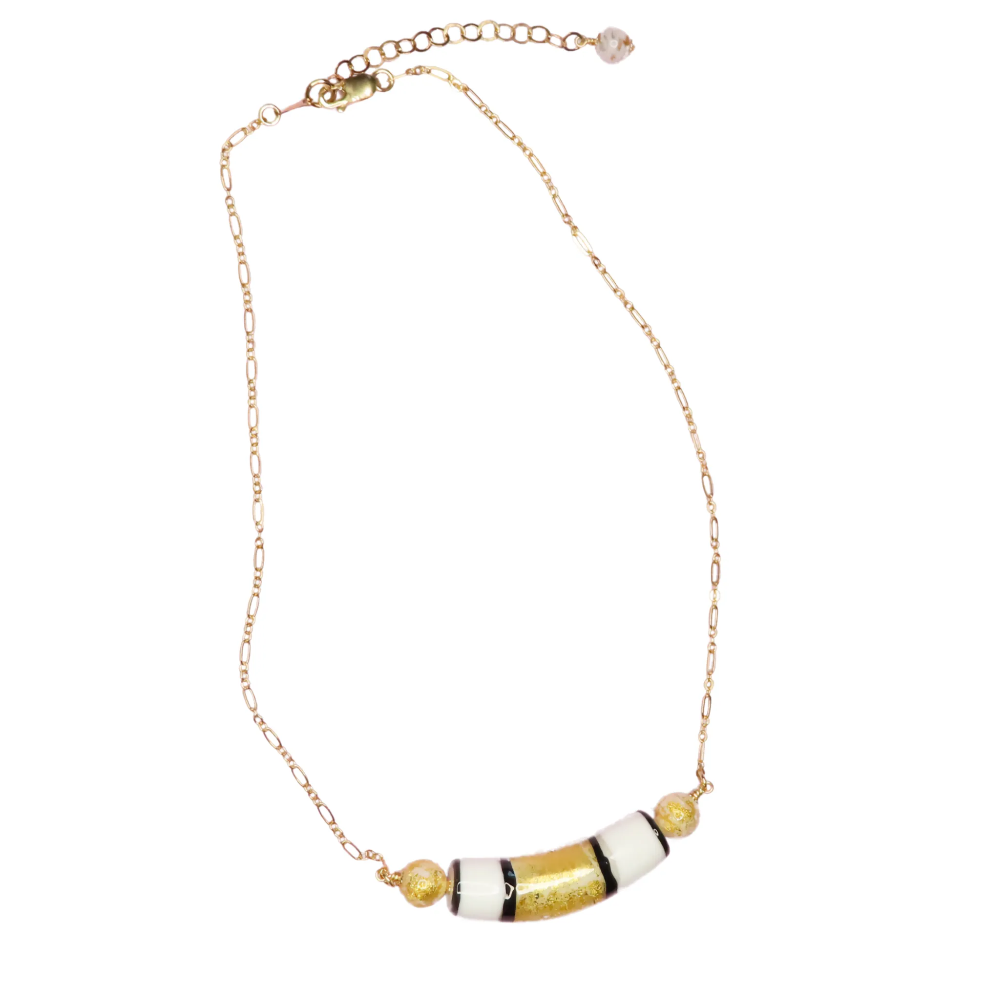 Murano Glass White Black Gold Necklace