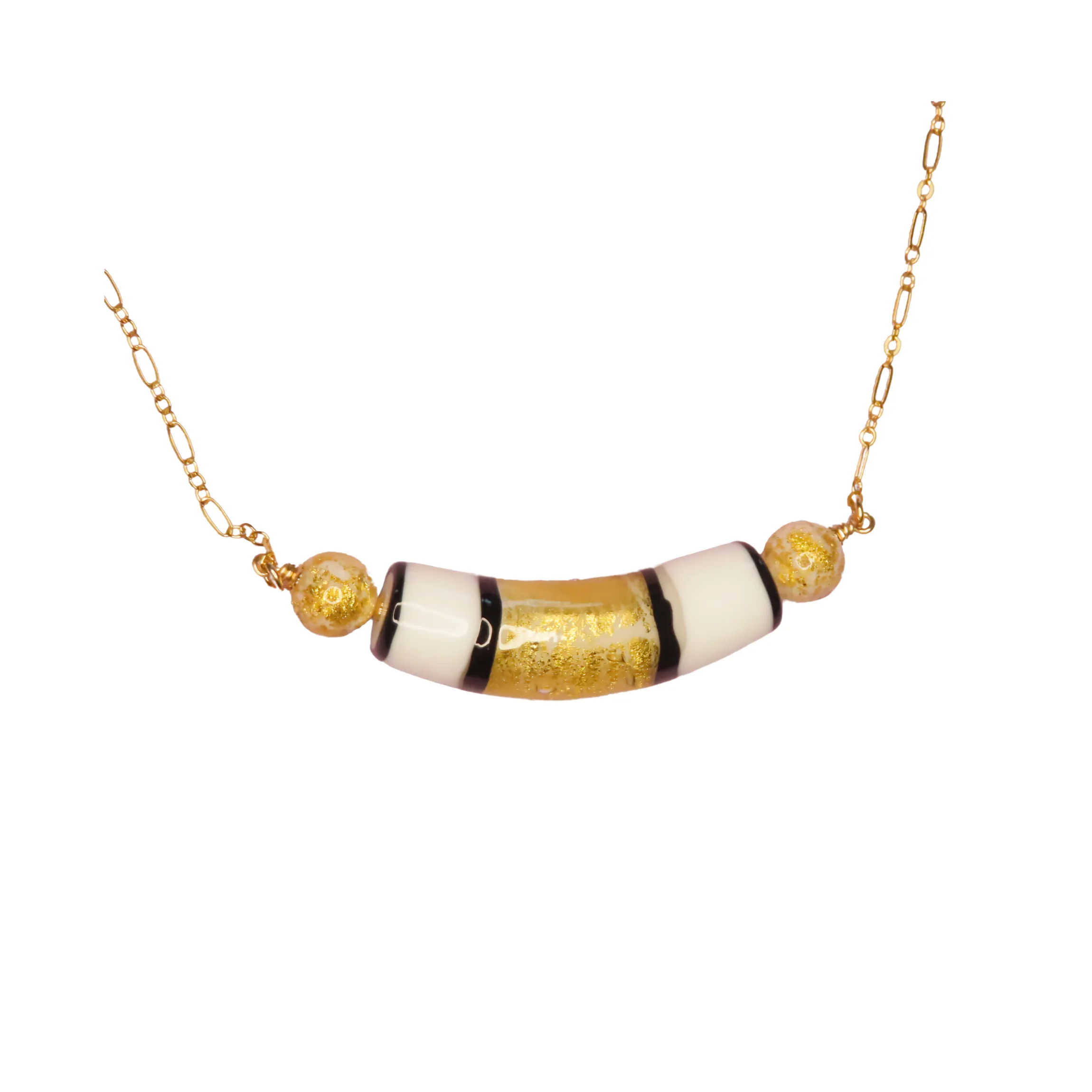 Murano Glass White Black Gold Necklace
