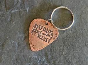 My dad rocks on guitar pick key chain in copper
