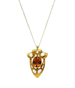 Nabstedt Art Nouveau Citrine Pearl 14 Karat Gold Pendant Necklace