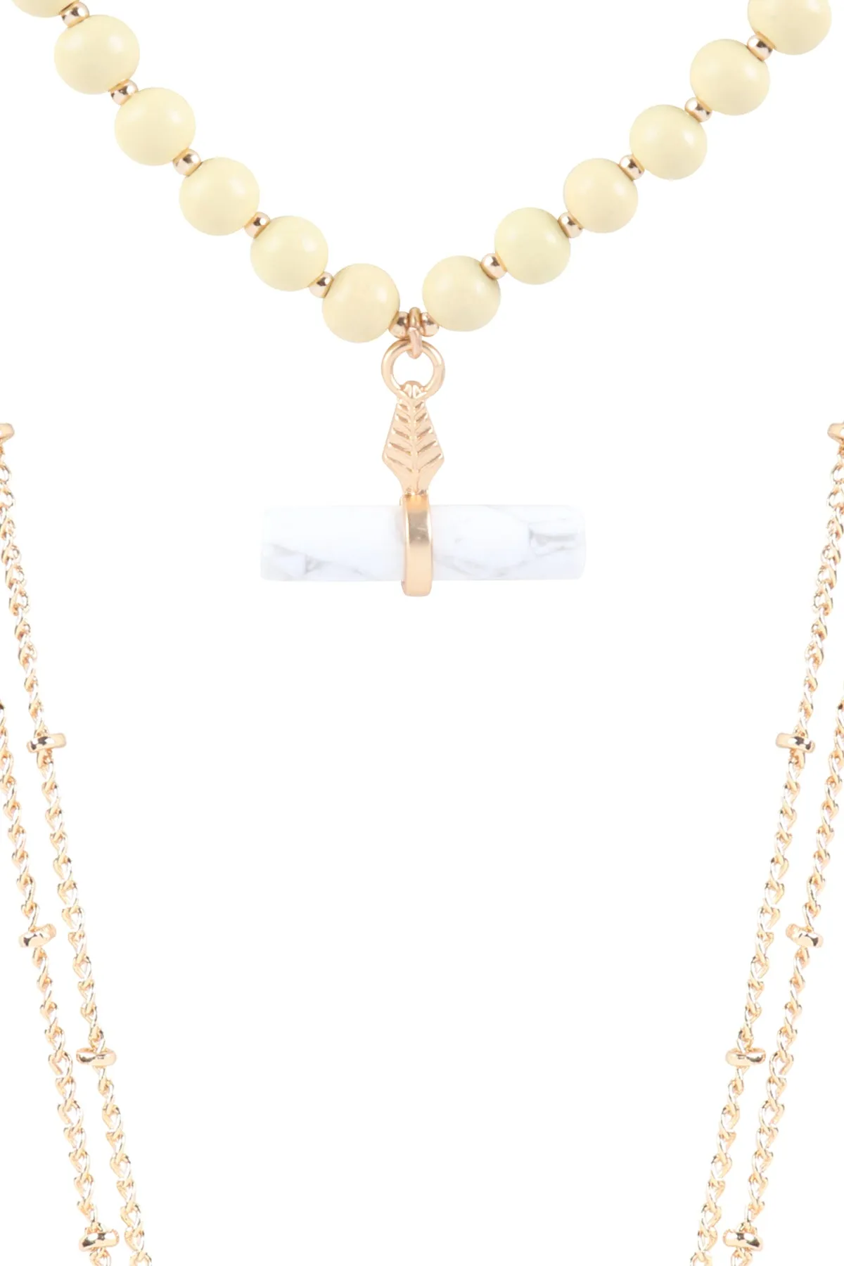 NATURAL STONE PENDANT WOODEN BEADS NECKLACE