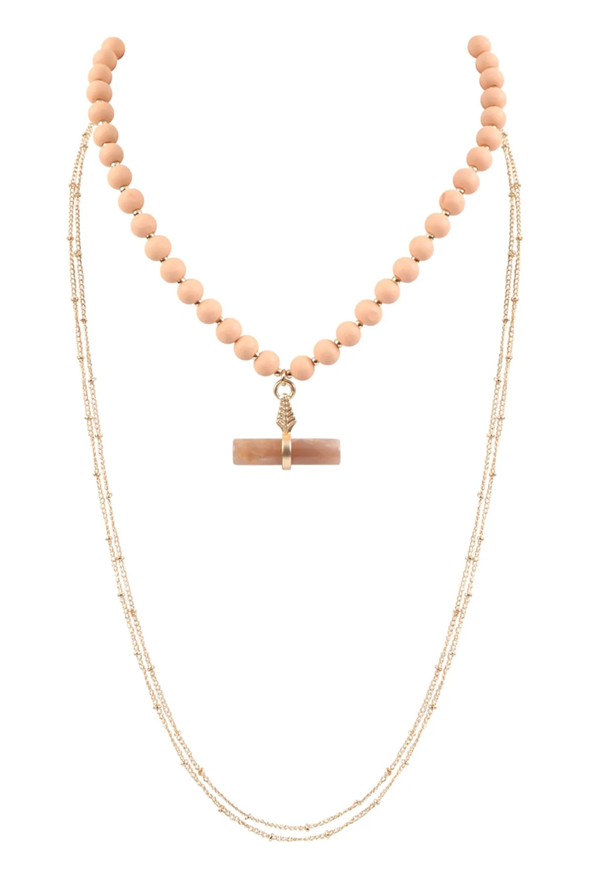 NATURAL STONE PENDANT WOODEN BEADS NECKLACE