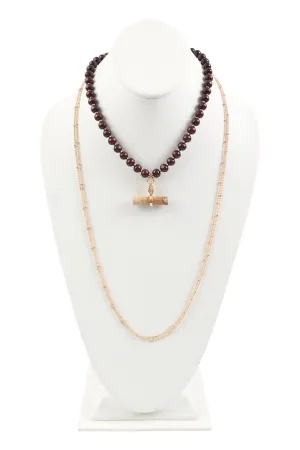 NATURAL STONE PENDANT WOODEN BEADS NECKLACE