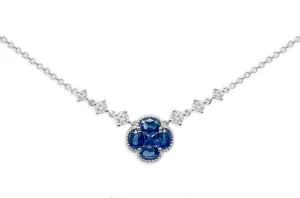 Necklace 18kt Gold Blue Sapphire Clover & Diamonds