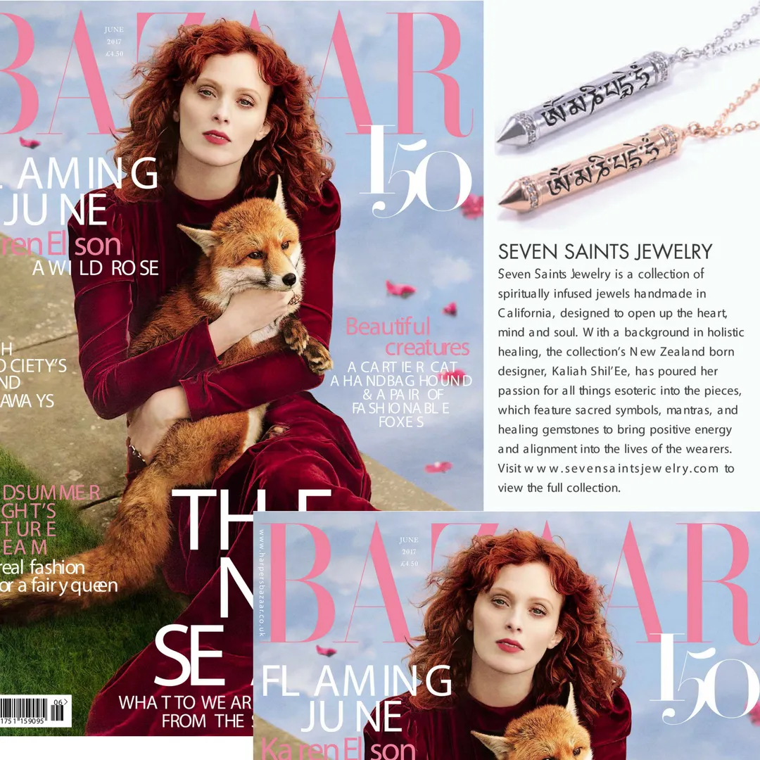 OM MANI PADME HUM 18k Gold, White Topaz Prayer Necklace, *Seen in Harper's Bazaar UK