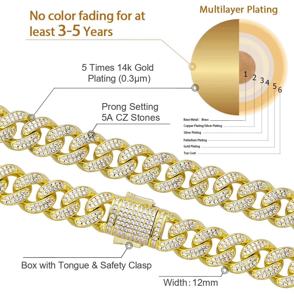 [Only 1 Left]12mm Iced Out Cuban Link Necklace in 14K Gold 50% OFF