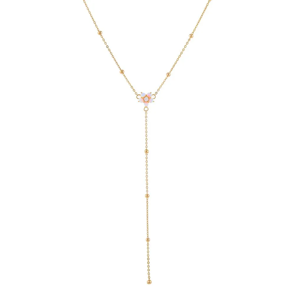 Opal Flower Lariat Necklace