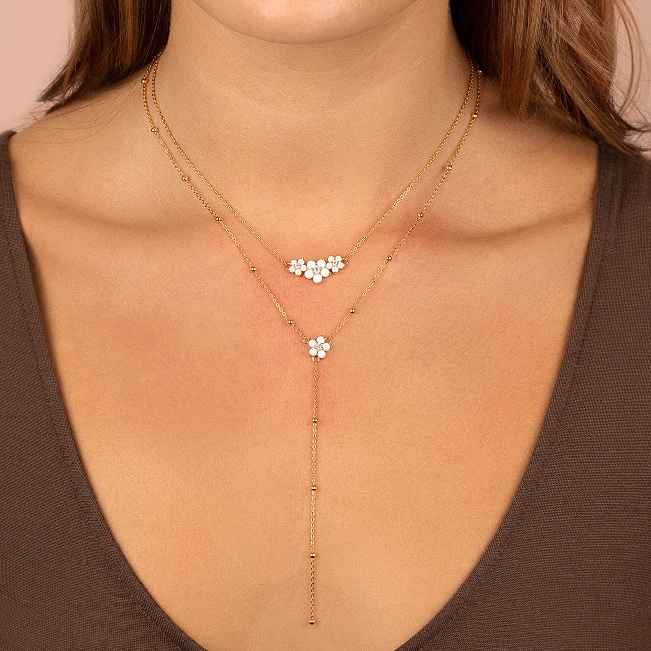 Opal Flower Lariat Necklace