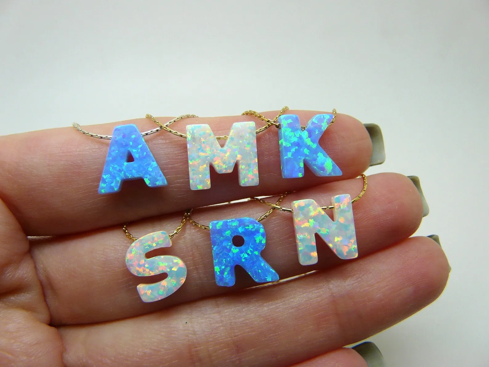 Opal Initial Necklace A-Z – Custom Letter