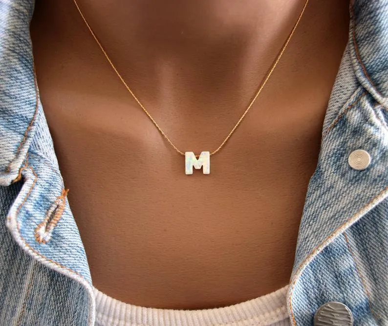 Opal Initial Necklace A-Z – Custom Letter