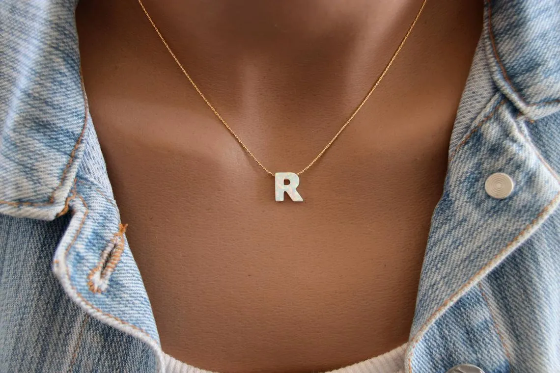 Opal Initial Necklace A-Z – Custom Letter