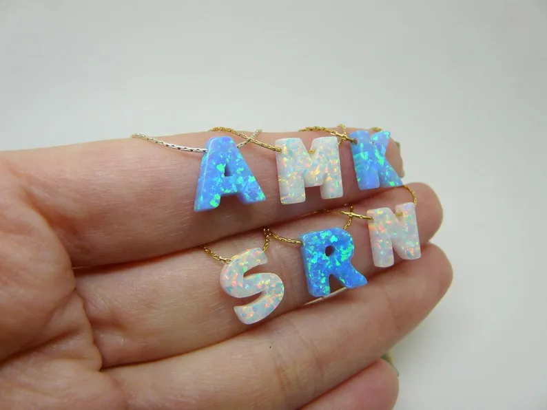 Opal Initial Necklace A-Z – Custom Letter