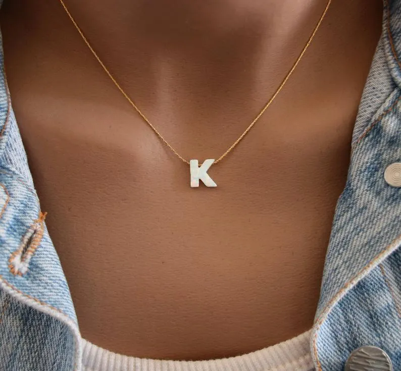Opal Initial Necklace A-Z