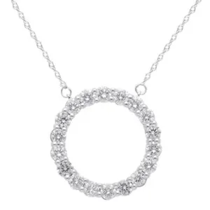 Open Circle Pendant Necklace with 1.00ct of Laboratory Grown Diamonds in Sterling Silver and Platinum