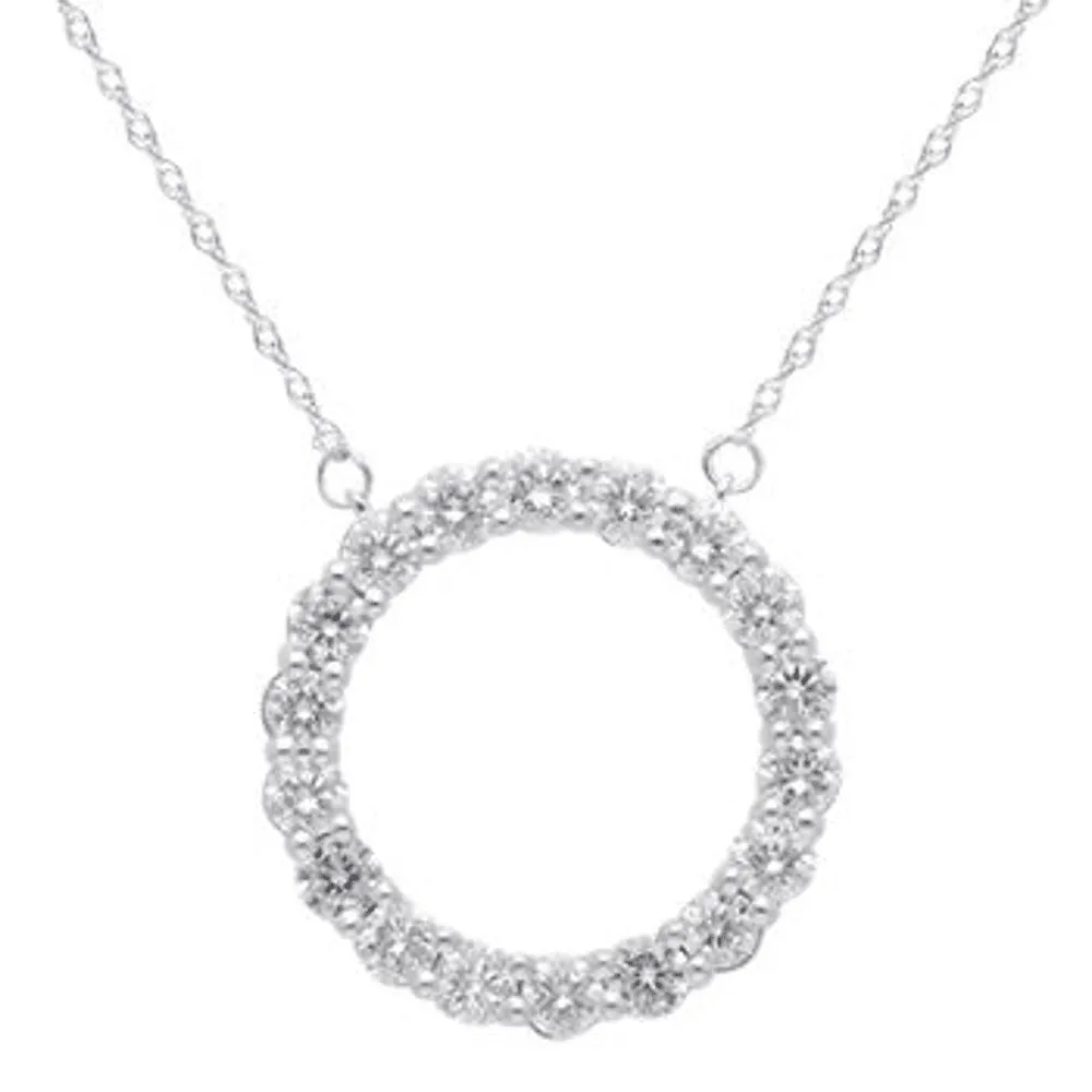 Open Circle Pendant Necklace with 1.00ct of Laboratory Grown Diamonds in Sterling Silver and Platinum