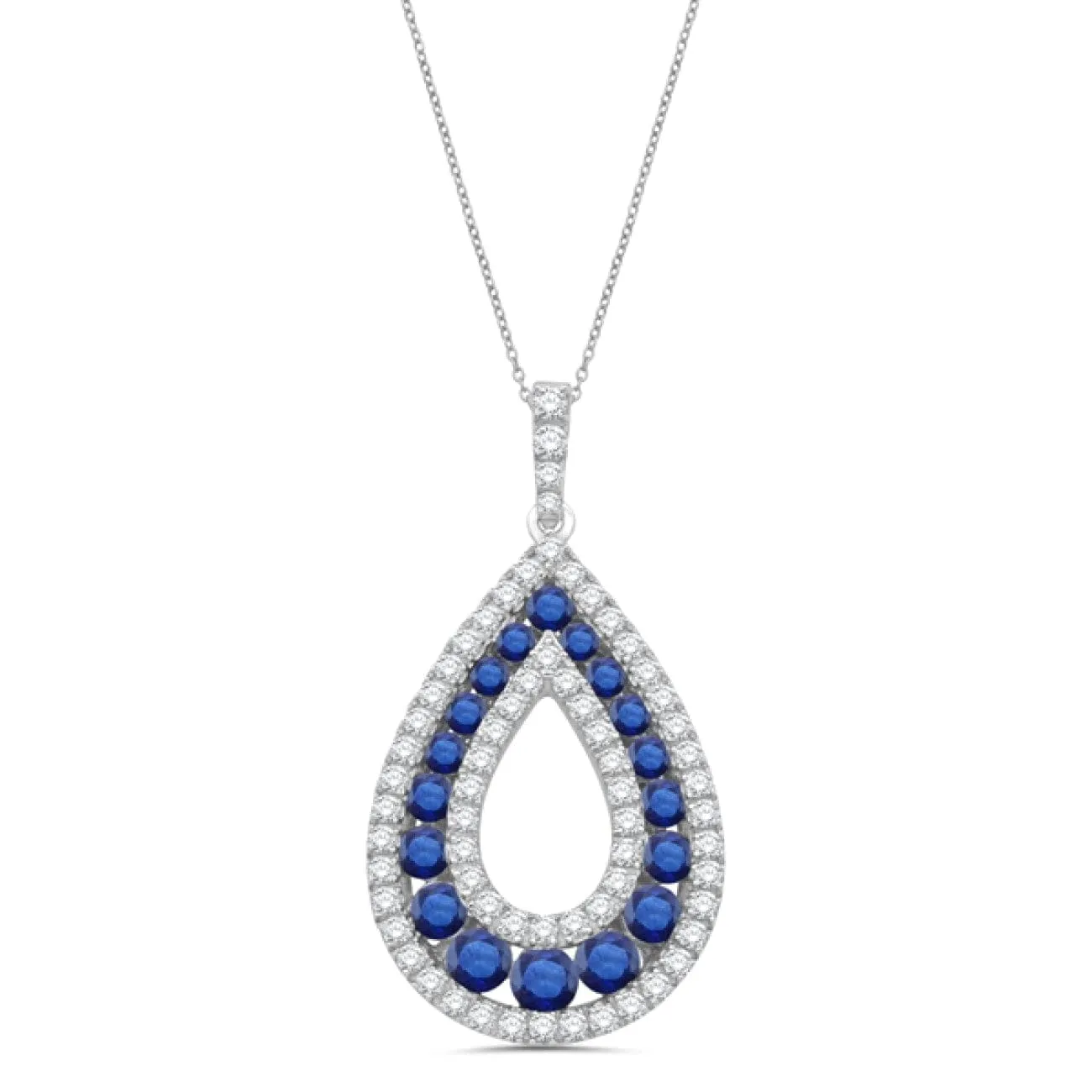 Open Teardrop Diamond & Blue Sapphire 14Kt White Gold 0.50Ct Pendant