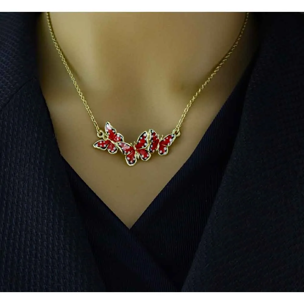Orange Butterfly Necklace and Earring Gift Set - FN481BS