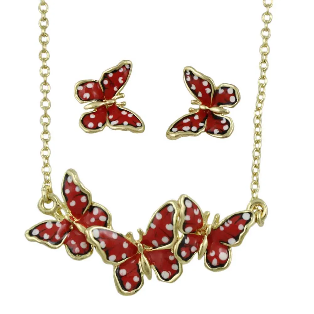 Orange Butterfly Necklace and Earring Gift Set - FN481BS