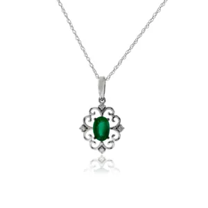 Oval Emerald Pendant with Filigree