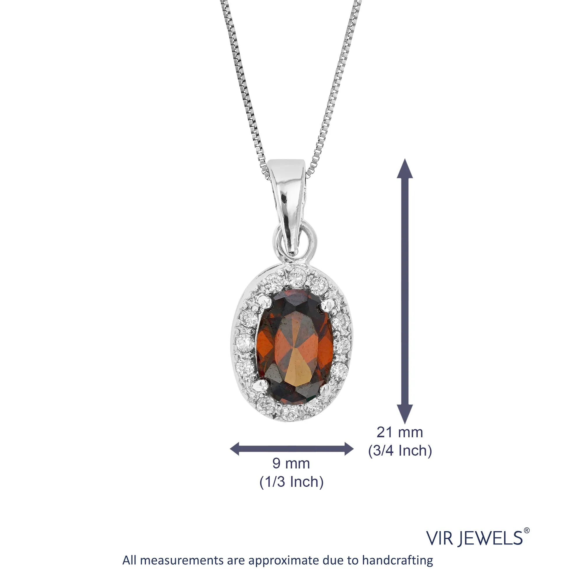 Oval Shape Red Cubic Zirconia Pendant Necklace .925 Sterling Silver with Chain