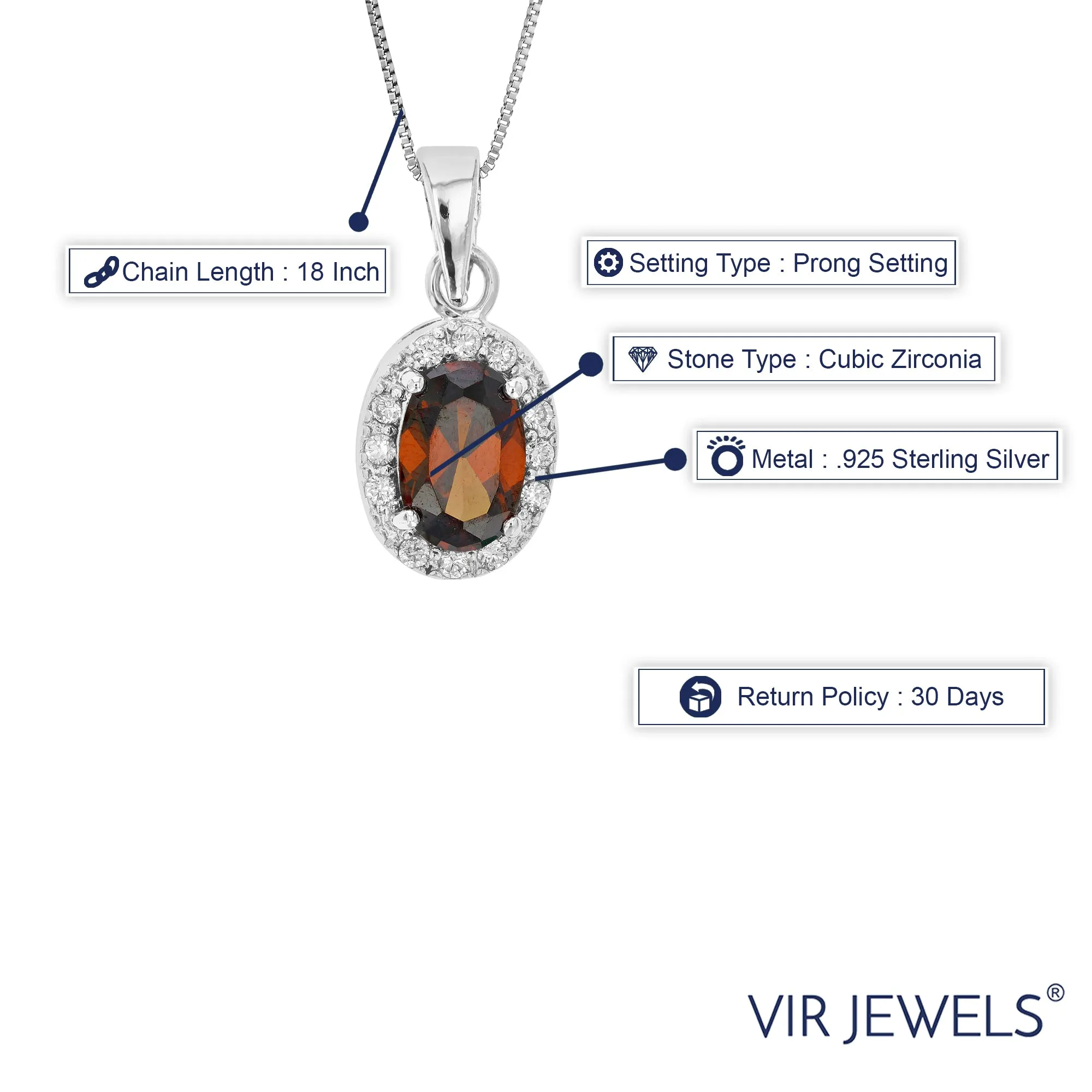 Oval Shape Red Cubic Zirconia Pendant Necklace .925 Sterling Silver with Chain
