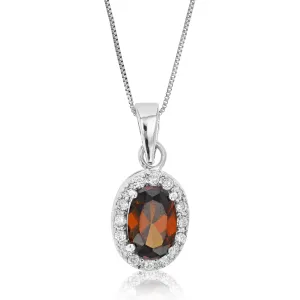 Oval Shape Red Cubic Zirconia Pendant Necklace .925 Sterling Silver with Chain
