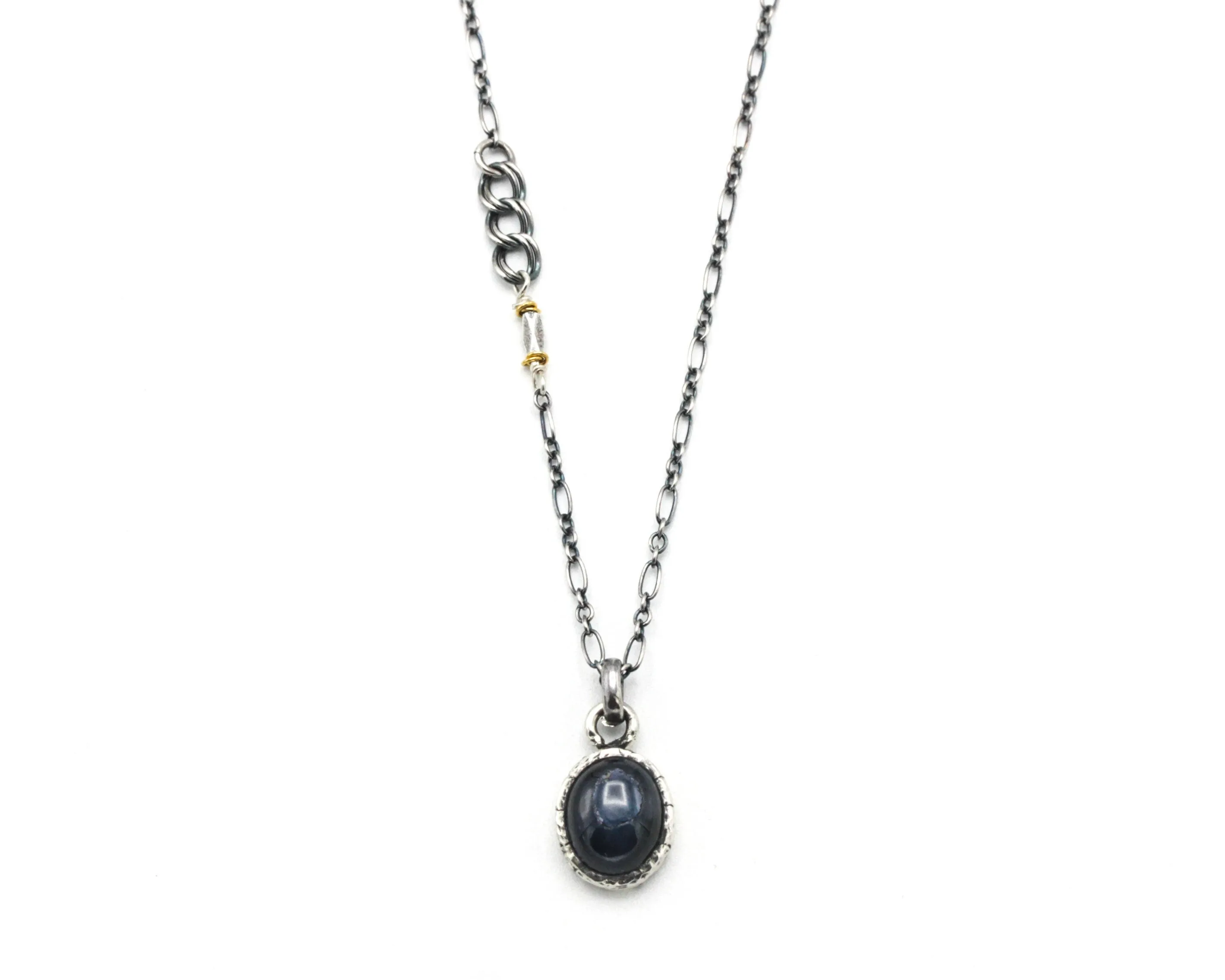 Oxidized Silver Chain with Blue Star Sapphire Necklace