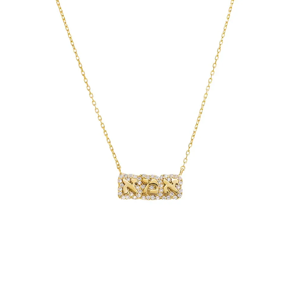 Pave Bubble Hebrew 'Mom' Necklace